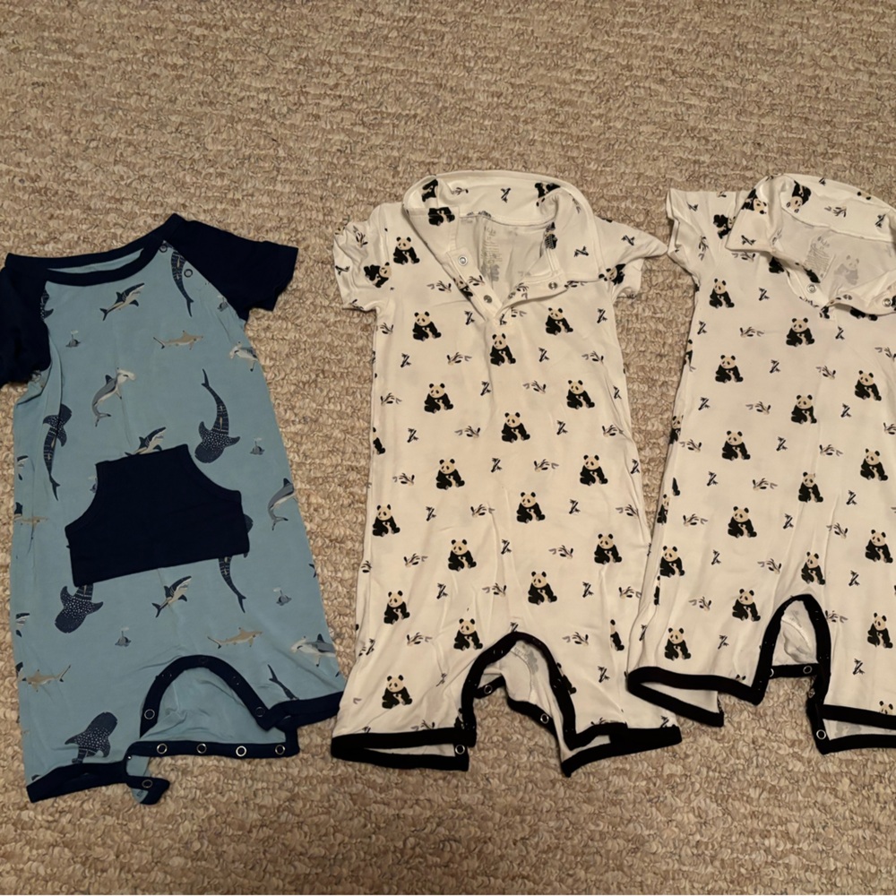 Set of 3 Kyte Baby shortalls. 2 polos- size 2T and 3T